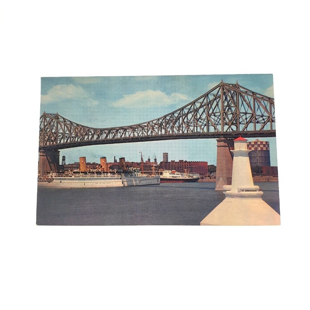 Vintage Postcard Jacques Cartier Bridge Montreal Canada Empress Scotland Liner